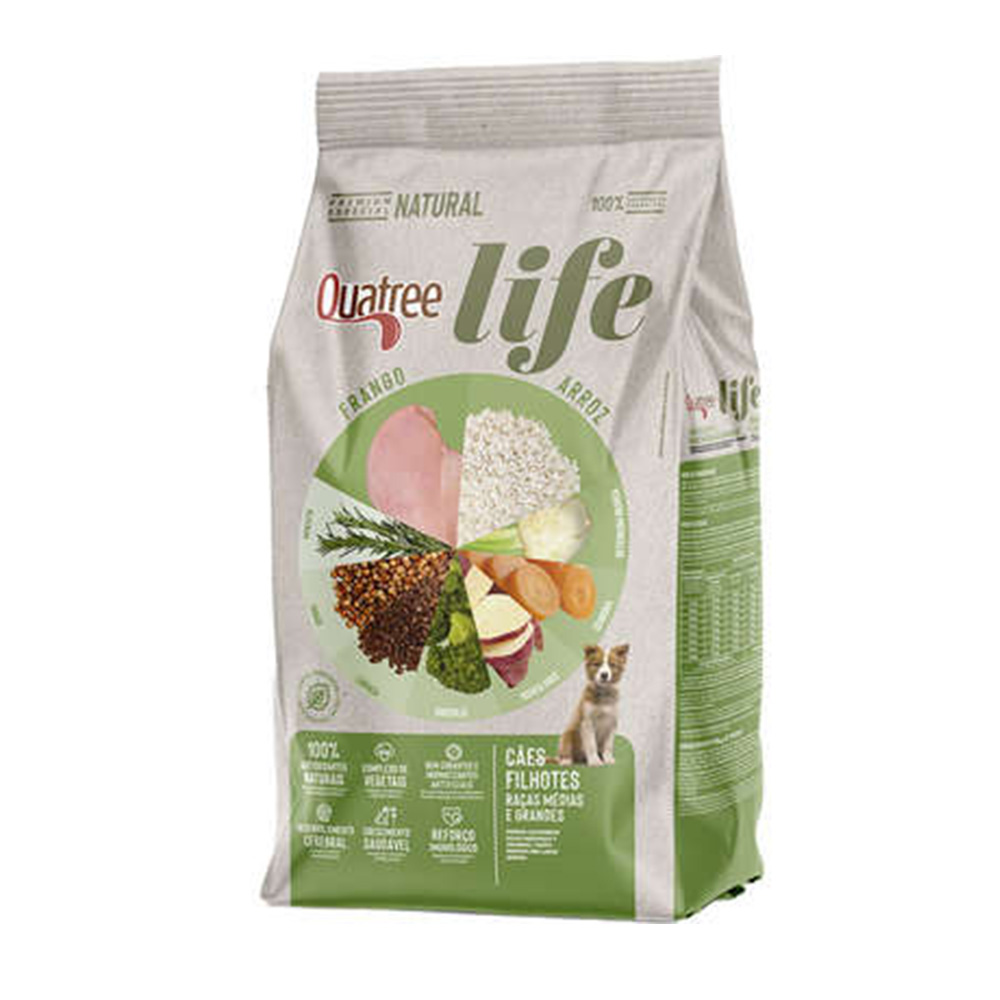 Ração Seca Quatree Life Frango e Arroz Cães Filhotes Raças Médias e Grandes